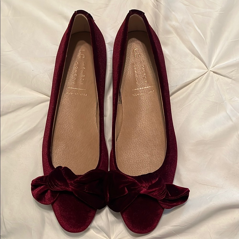 LC Lauren Conrad Red Velvet Flats with Decorative Bows